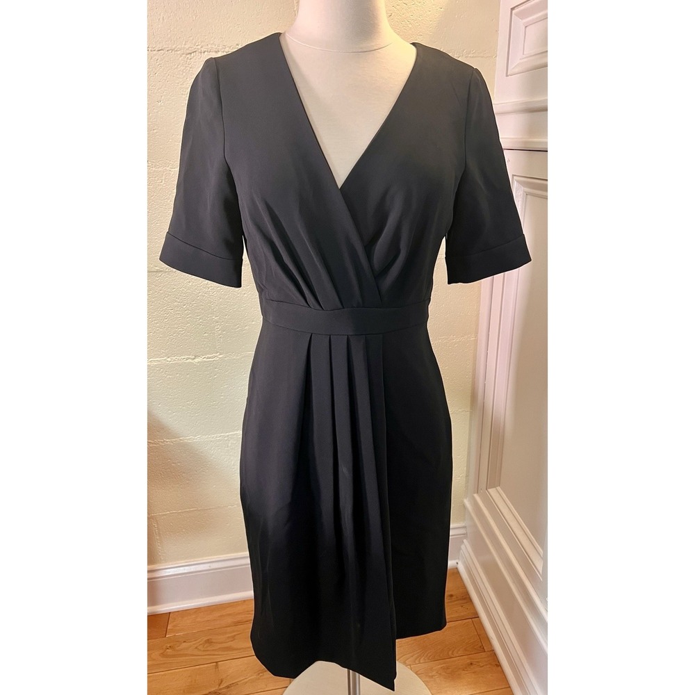 NWT J Crew Womens V Neck Pleated Formal Short Sleeve Black Dress Size 2‎ $198